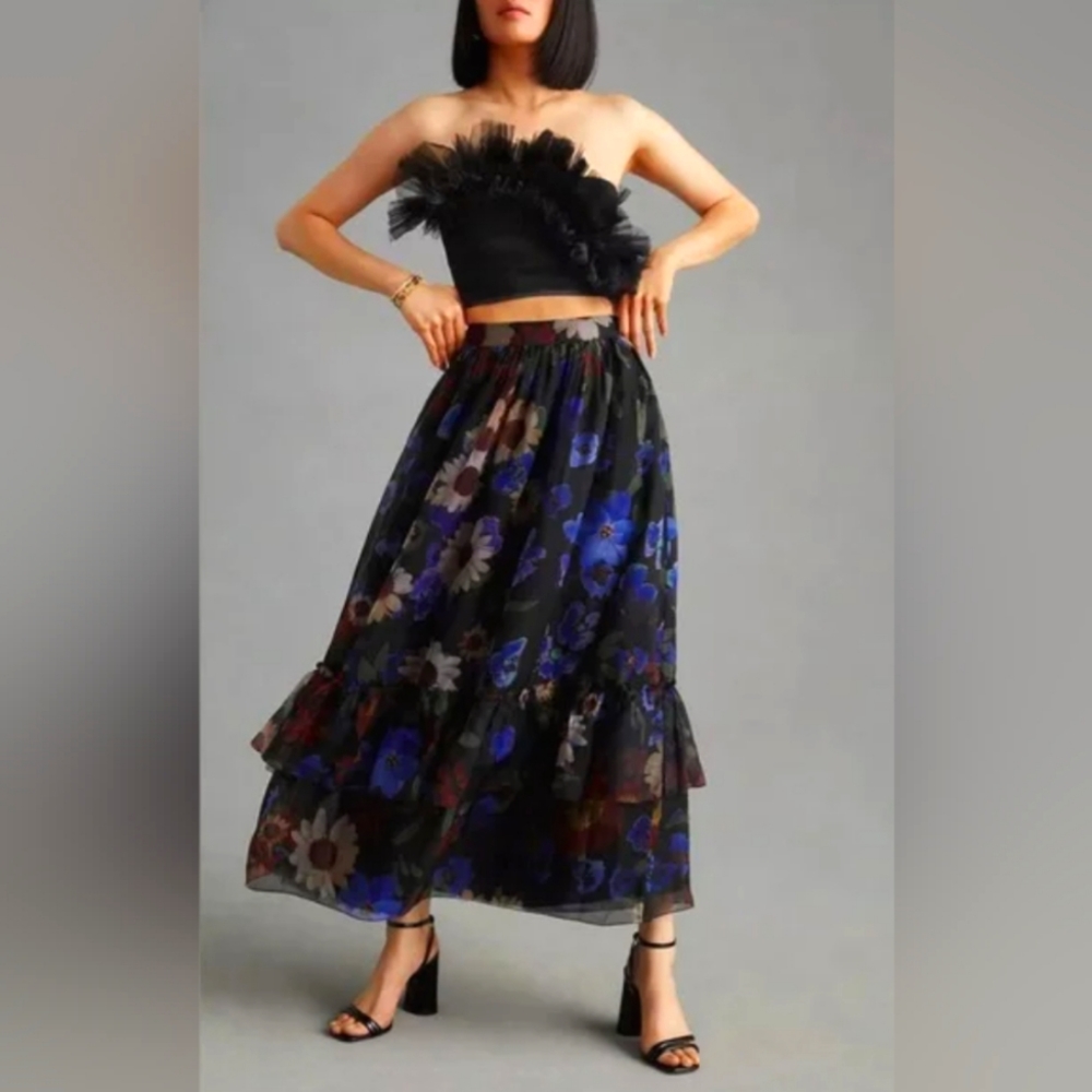 NWT Anthropology Floral Midi Skirt Size L
